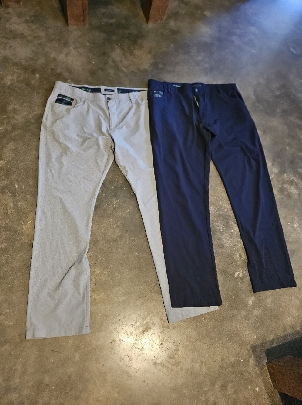 2 Pair Men's William Murray Performance Golf Pants Navy & Tan Plaid Trim 36 & 38